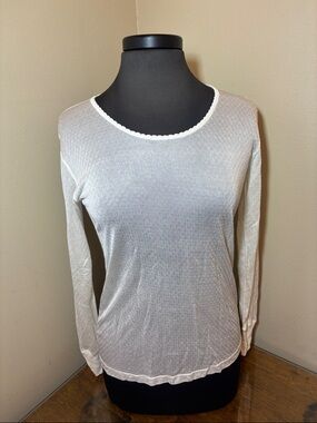 Polar Edge Women's 100% silk long sleeve base layer top, Cream, large, pure silk
